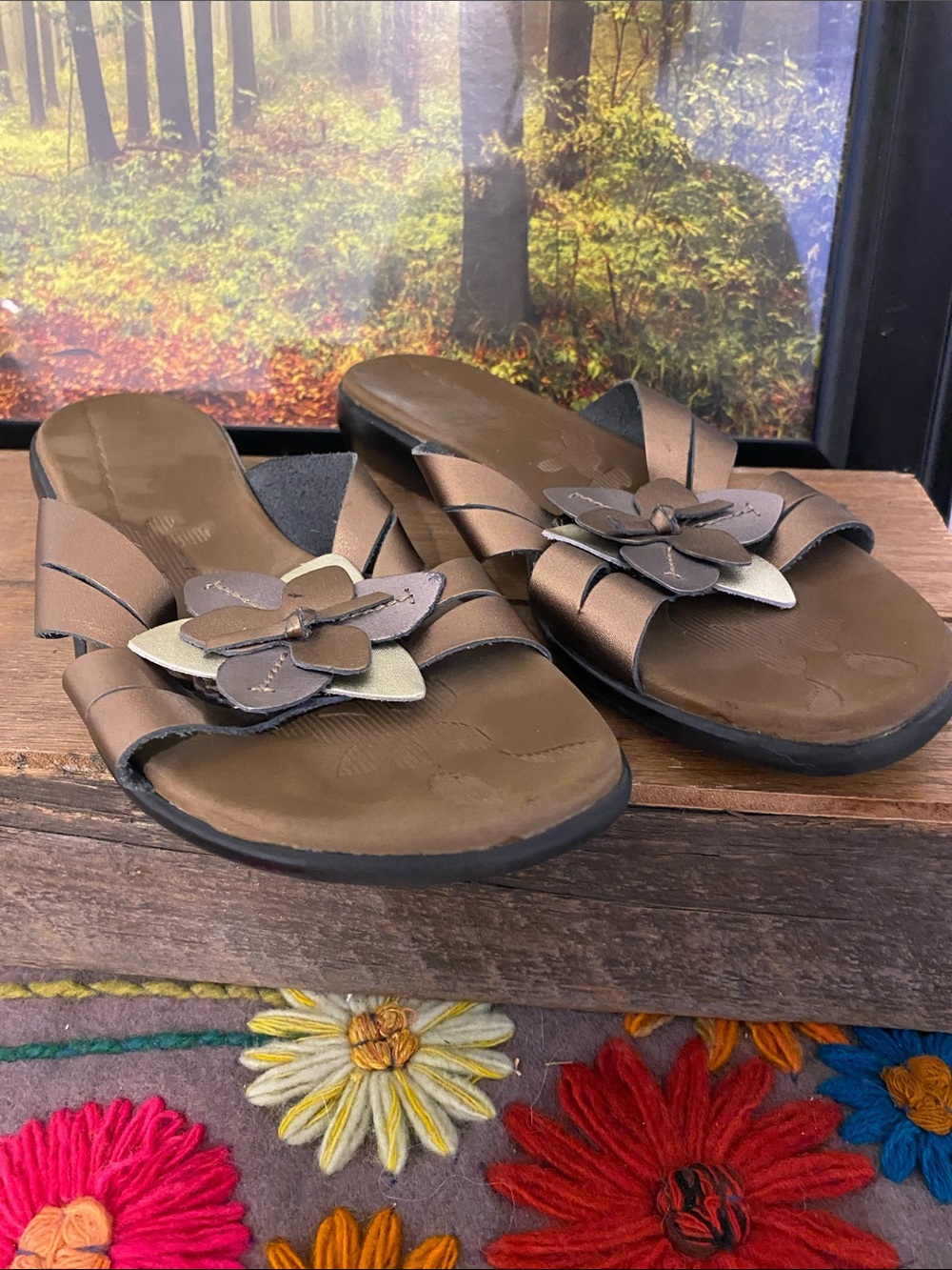 Coral Bay Brown Floral Slide Mules - Women's